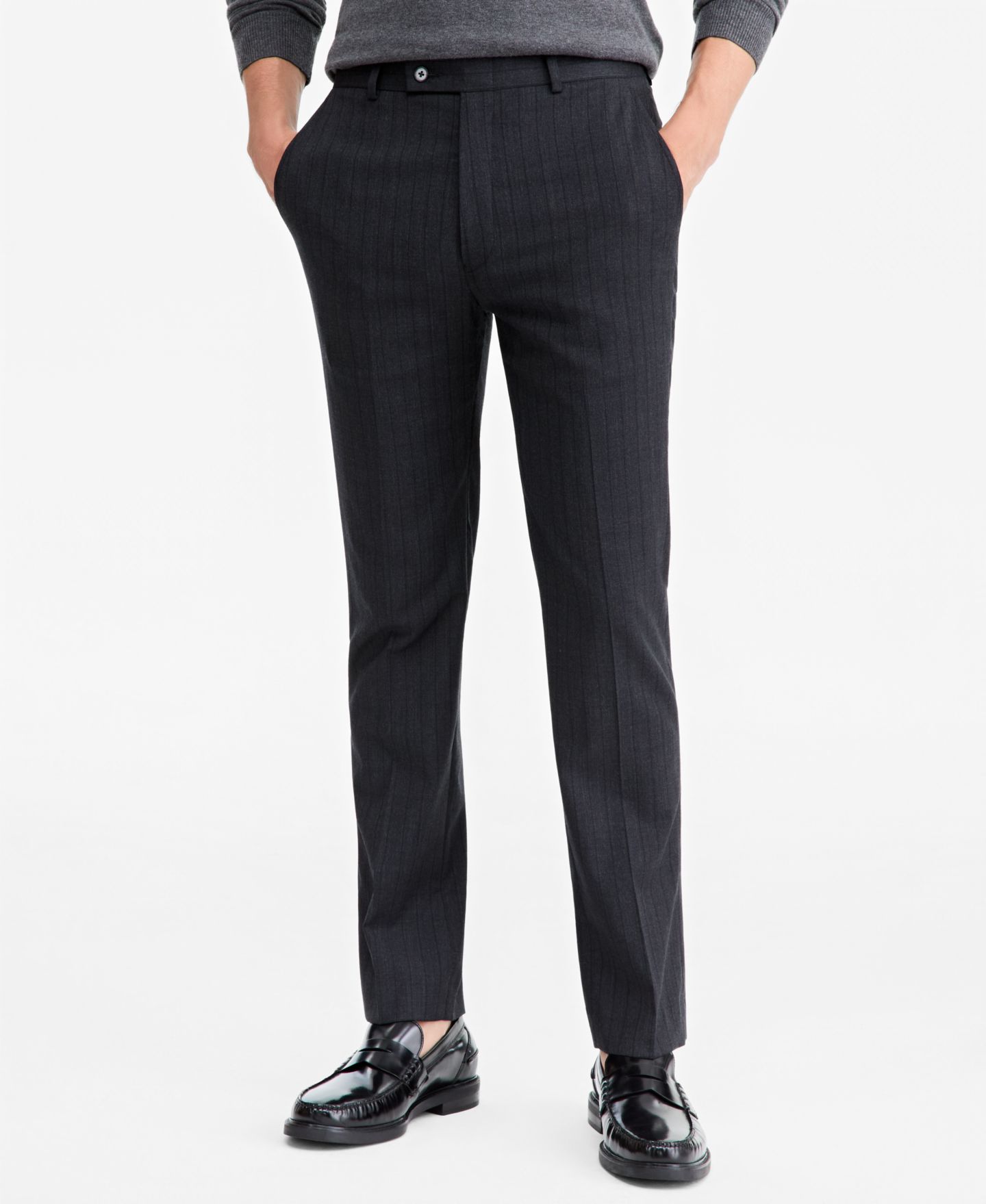 Мужские брюки Calvin Klein Slim-Fit Wool-Blend Pinstripe Suit Pant, цвет: Тёмный серый — фото 3