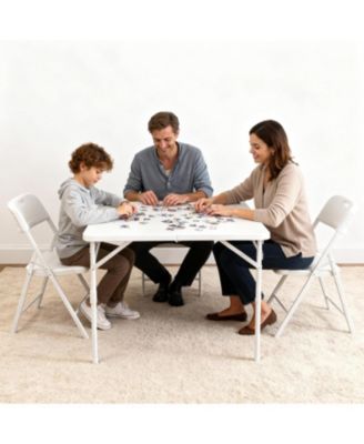34" Square Fold-in-Half Card Table, Portable Dining Table with Handle & Safety Lock, Indoor Outdoor Use