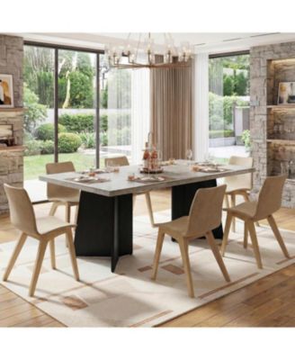 63" Dining Table for 6-8, Modern Long Kitchen Table with Large Top & Pedestal Legs