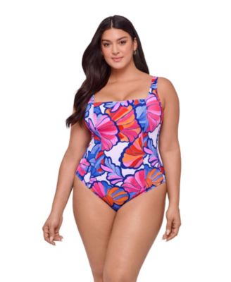 Women's Sculpting Square-Neck Lace-Up Back One-Piece Swimsuit