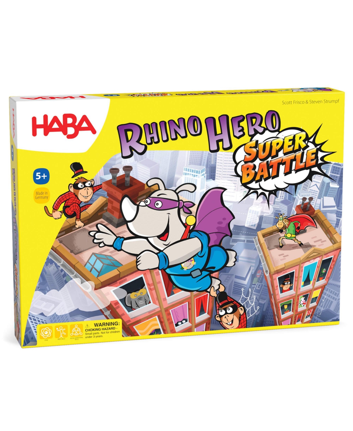 Haba Rhino Hero Super Battle - Exciting 3D Stacking Board Game for Kids and Adults, Fun Family Games, Stacking Card Games for Kids, Made in Germany