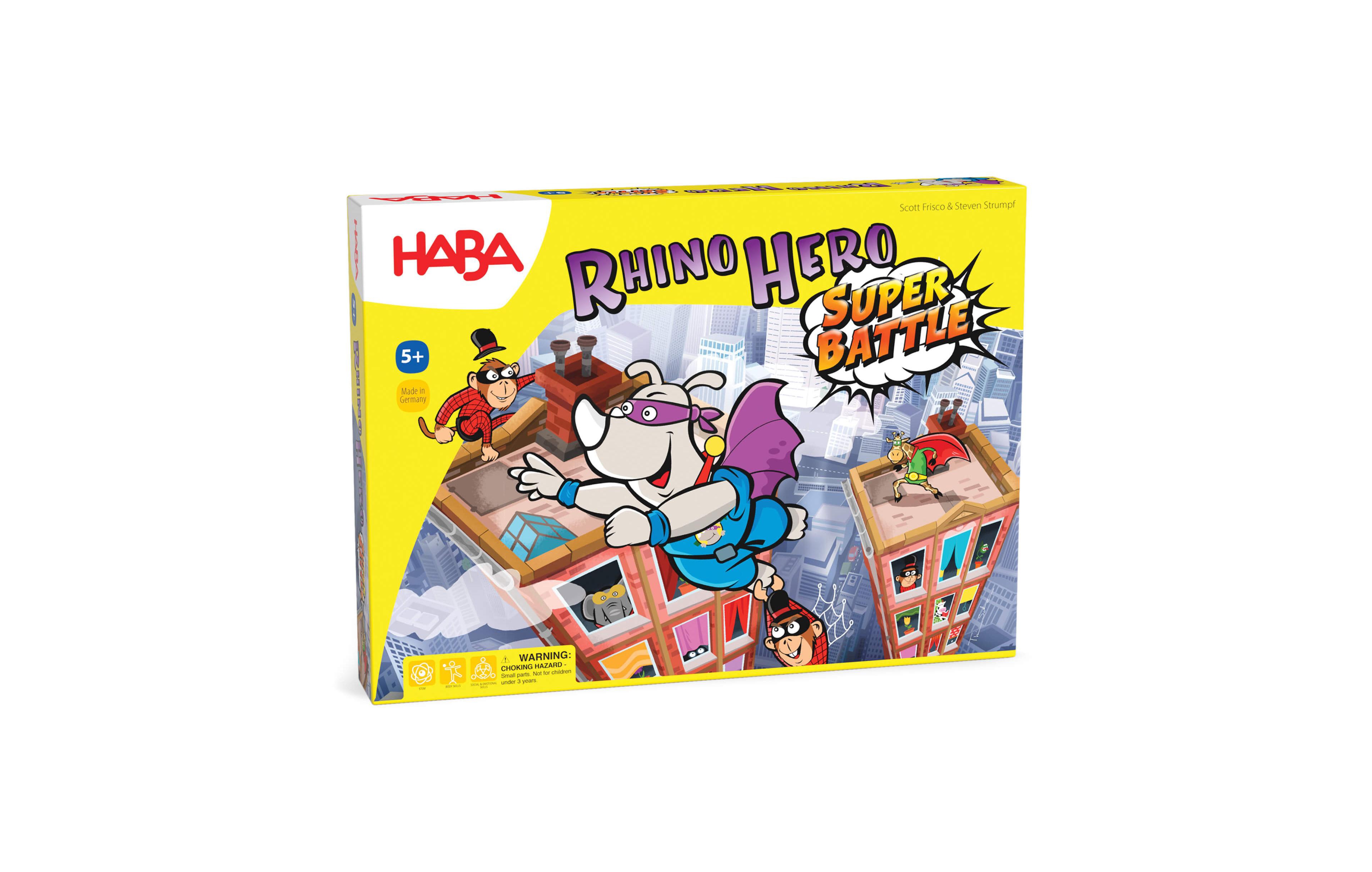 Haba Rhino Hero Super Battle - Exciting 3D Stacking Board Game for Kids and Adults, Fun Family Games, Stacking Card Games for Kids, Made in Germany