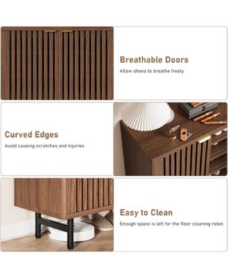 Narrow Freestanding 6-Tier Wooden Shoe Cabinet with Louvered Doors