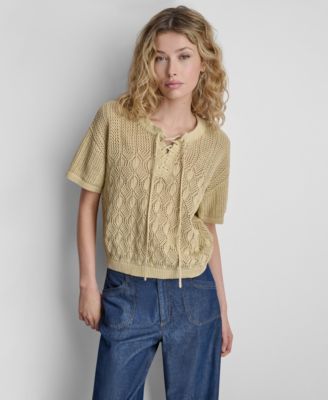 Women's Textured Pointelle Lace Front Top