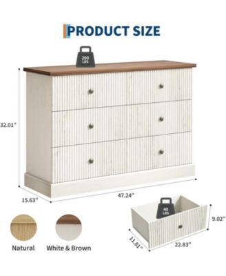 6 Drawer Dresser for Bedroom, Horizontal Chest of Drawers, Fluted Panel Wood Dresser, Small Space Bedroom Dresser for Clothing