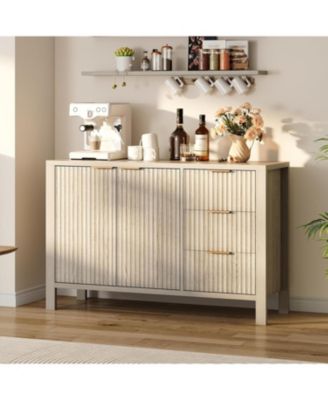 Fluted Sideboard Buffet Cabinet,Large Coffee Bar Cupboard Cabinet Wooden Credenza Drawers for Living Room Kitchen Entryway