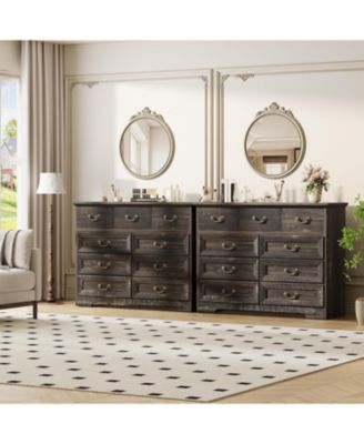 9-Drawer Vintage Wood Dresser, 47" Wide Storage Chest with Metal Pulls & Dual-Size Drawers for Bedroom, Hallway