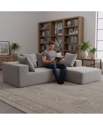 Modern Gray Fabric Sofa with Plush Cushions and Pet-Friendly Design