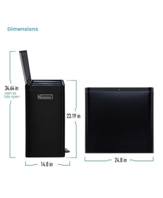 16 Gallon Stainless Steel Triple Trash and Recycling Can with Soft Close Lids and Step Pedals