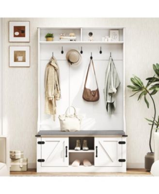 Tall 68.5" Entryway Rack with Cushioned Bench & Storage