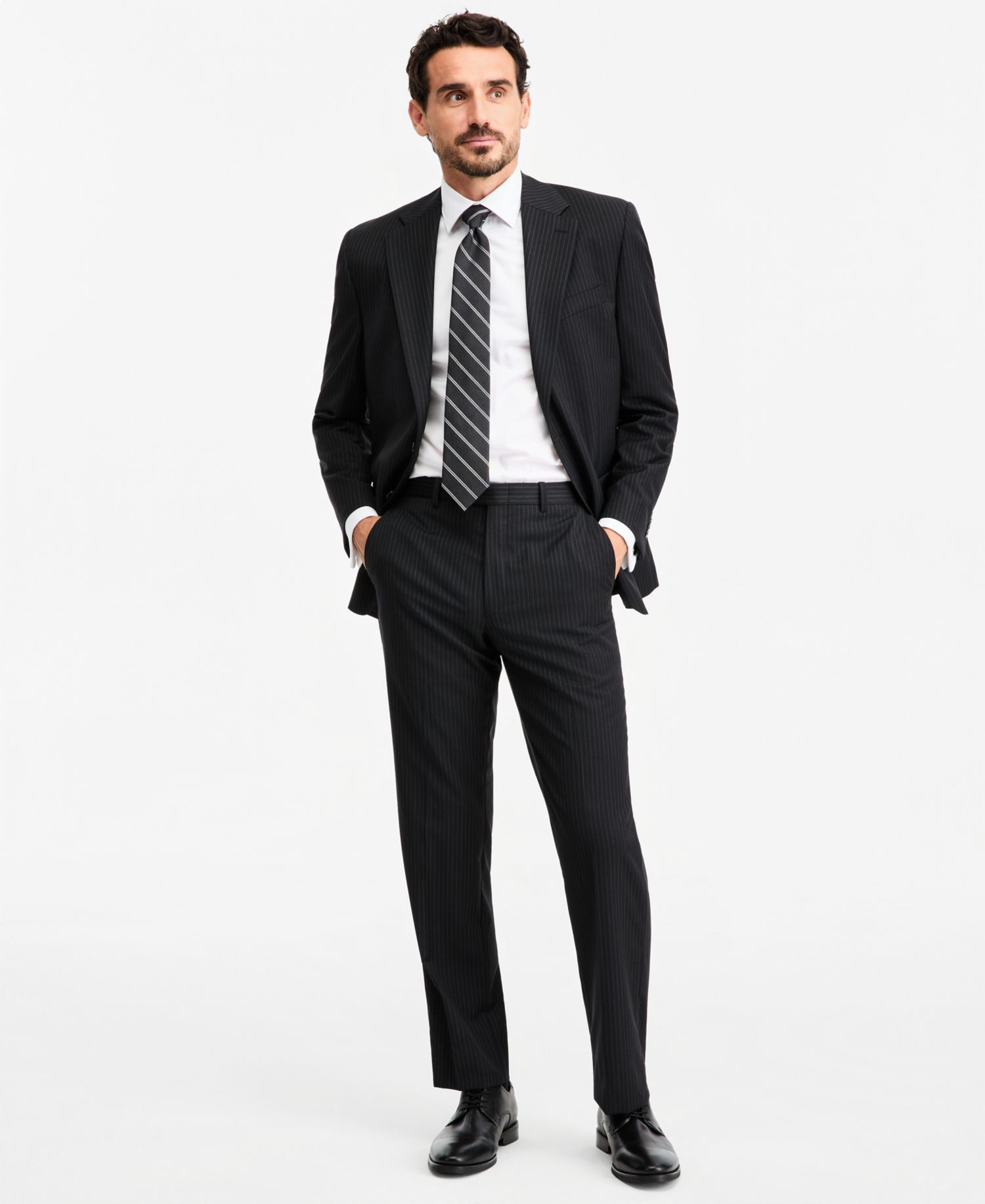 Men's Classic-Fit Pinstripe Wool-Blend Suit Separate Pants