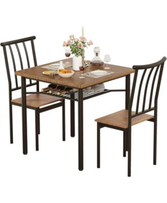 2-Piece Square Table Set for 2, Modern Kitchen Dining Set, Space-Saving MDF & Stainless Steel, Retro
