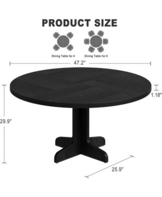 Round Dining Table – Sturdy Wood, Farmhouse Style, Solid Base, Kitchen, Living Room