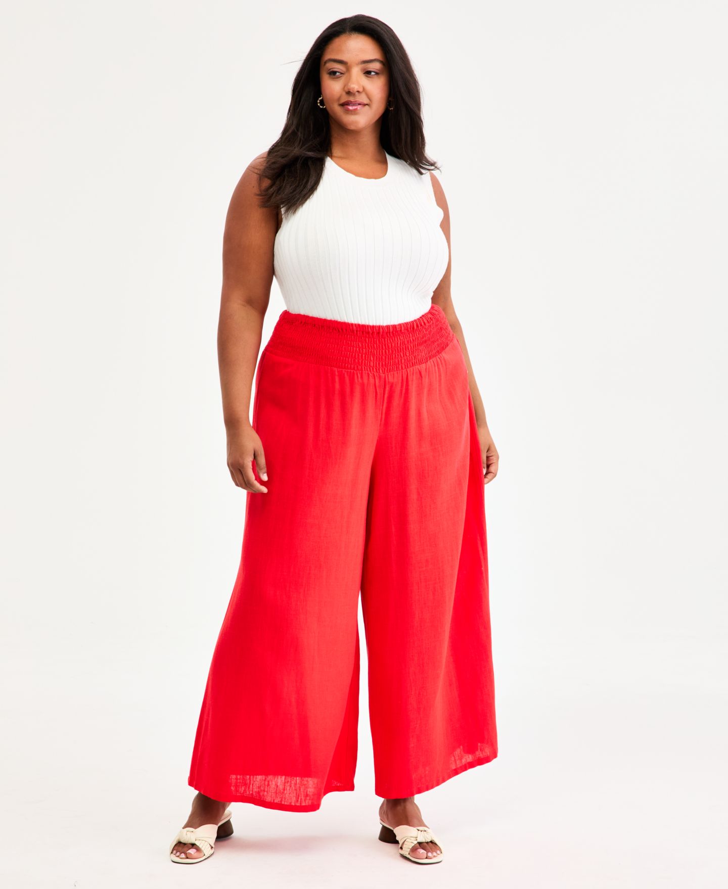 Женские брюки Vince Camuto Plus Size Cropped Wide-Leg, цвет: Красный — фото 7