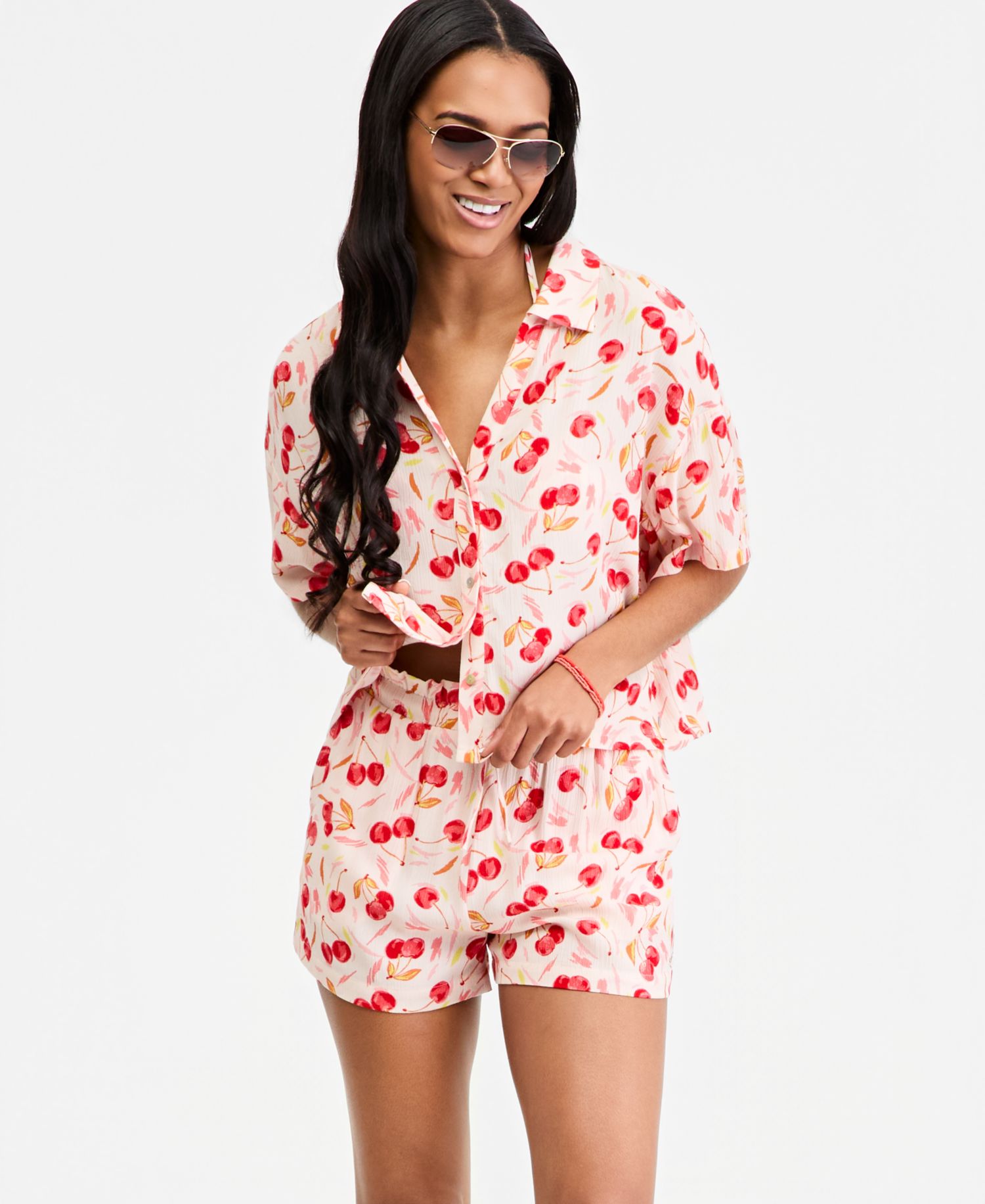 Women's Cherry Printed Swim Cover-Up Shorts