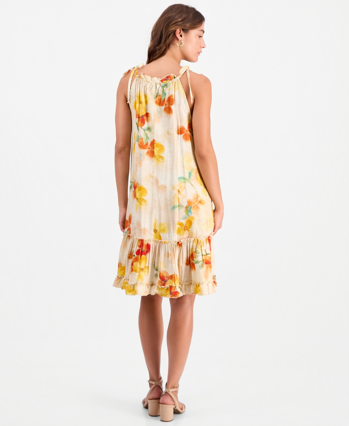Robbie Bee Petite Tie-Shoulder Printed Trapeze Dress