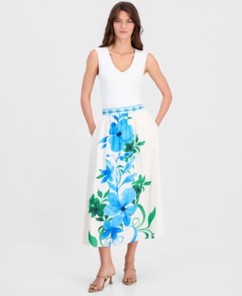 Женская юбка T Tahari Placed-Floral Pull-On Midi, цвет: С принтом