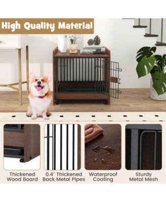 Dog Cage Furniture w/Removable Tray and Lockable Door Adjustable Foot Pads