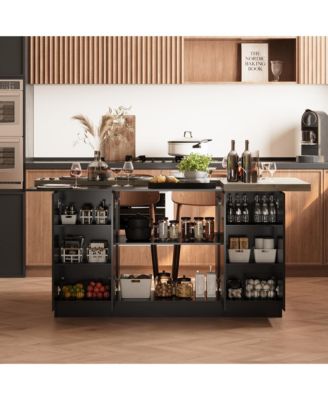 77.3" Large Kitchen Island with 8 Doors, Island Storage Table with Dining Table, Coffee Station and Microwave Rack