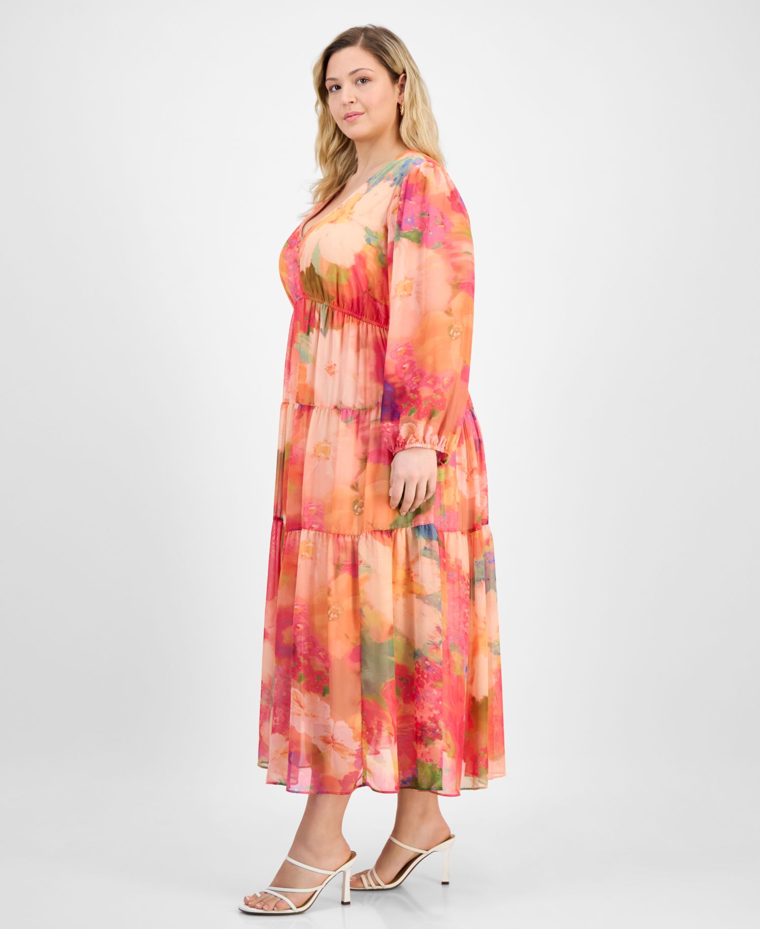 Plus Size V-Neck Tiered Maxi Dress