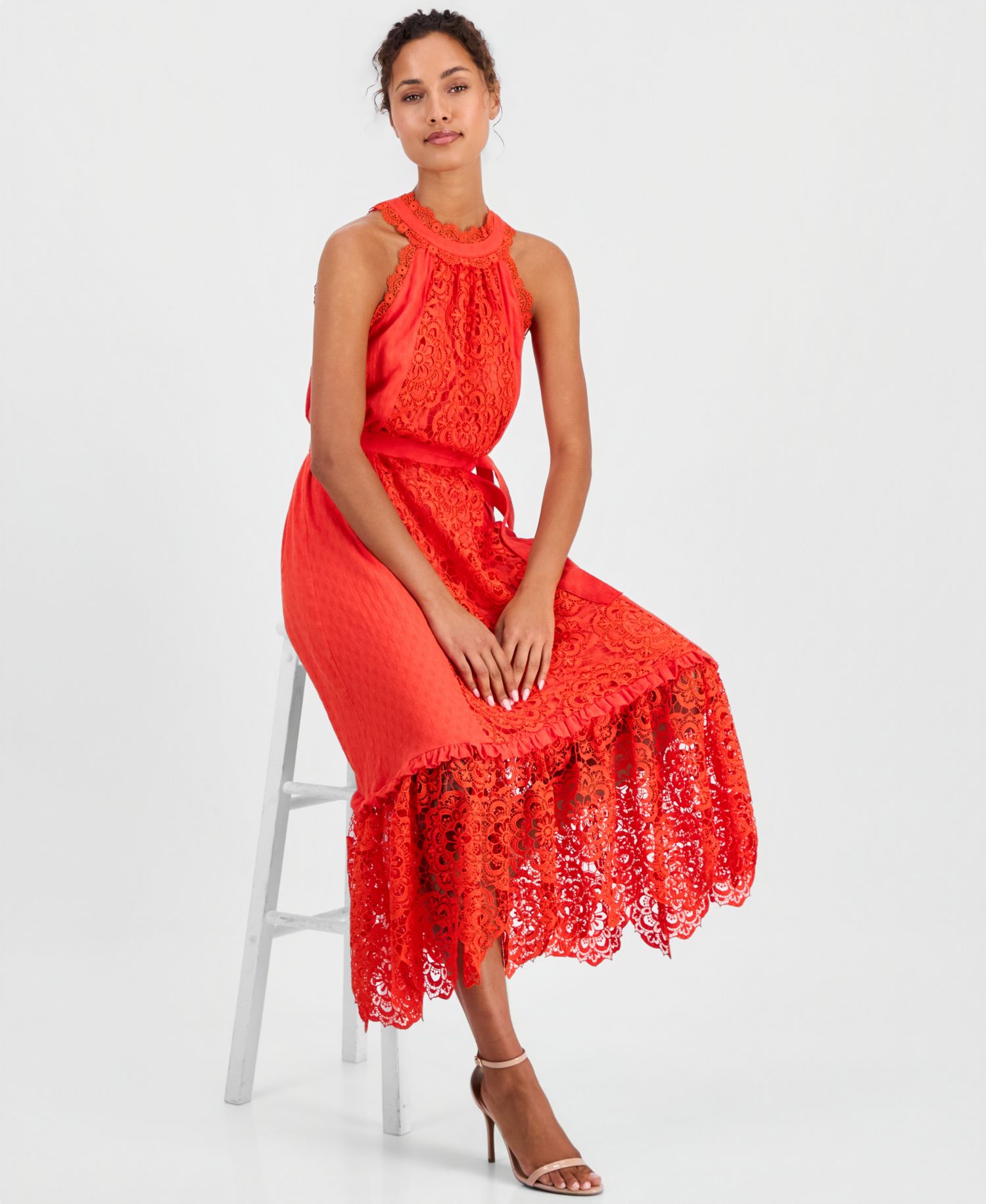Women's Sleeveless Halter Lace Maxi Dress