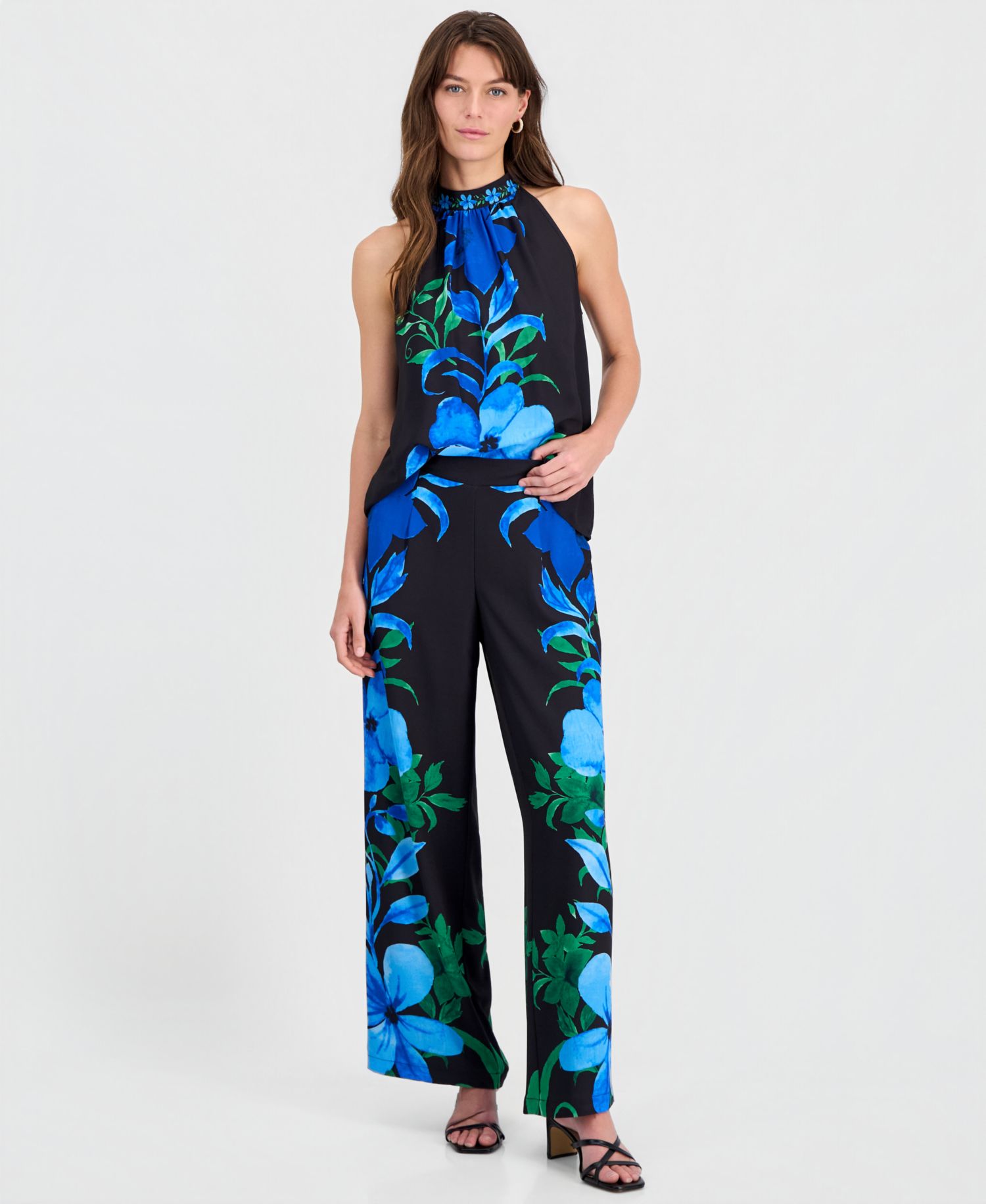 Women's Placed-Print Sleeveless Halter Top