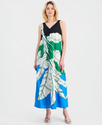 Women's Sleeveless Double V-Neck A-Line Maxi Dress