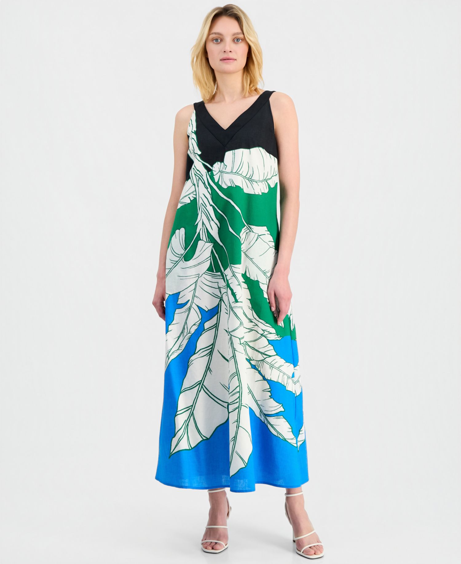 Women's Sleeveless Double V-Neck A-Line Maxi Dress