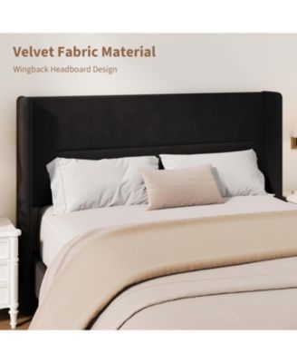 Velvet Bed Frame with Wingback Headboard, Upholstered Platform Bed, No Box Spring Needed