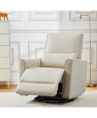 Ergonomic Swivel Rocking Recliner, Manual PU Leather Glider, High Back, Padded Armrests, Sofa for Living Room