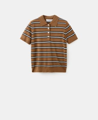 Women's Striped Polo-Neck Sweater