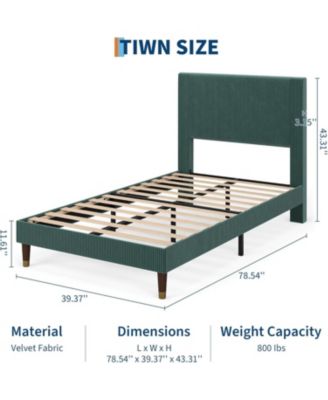 Twin Bed Frame with Fabric Upholstered Headboard, Metal Slats Support & Under-Bed Storage, Modern Bedroom