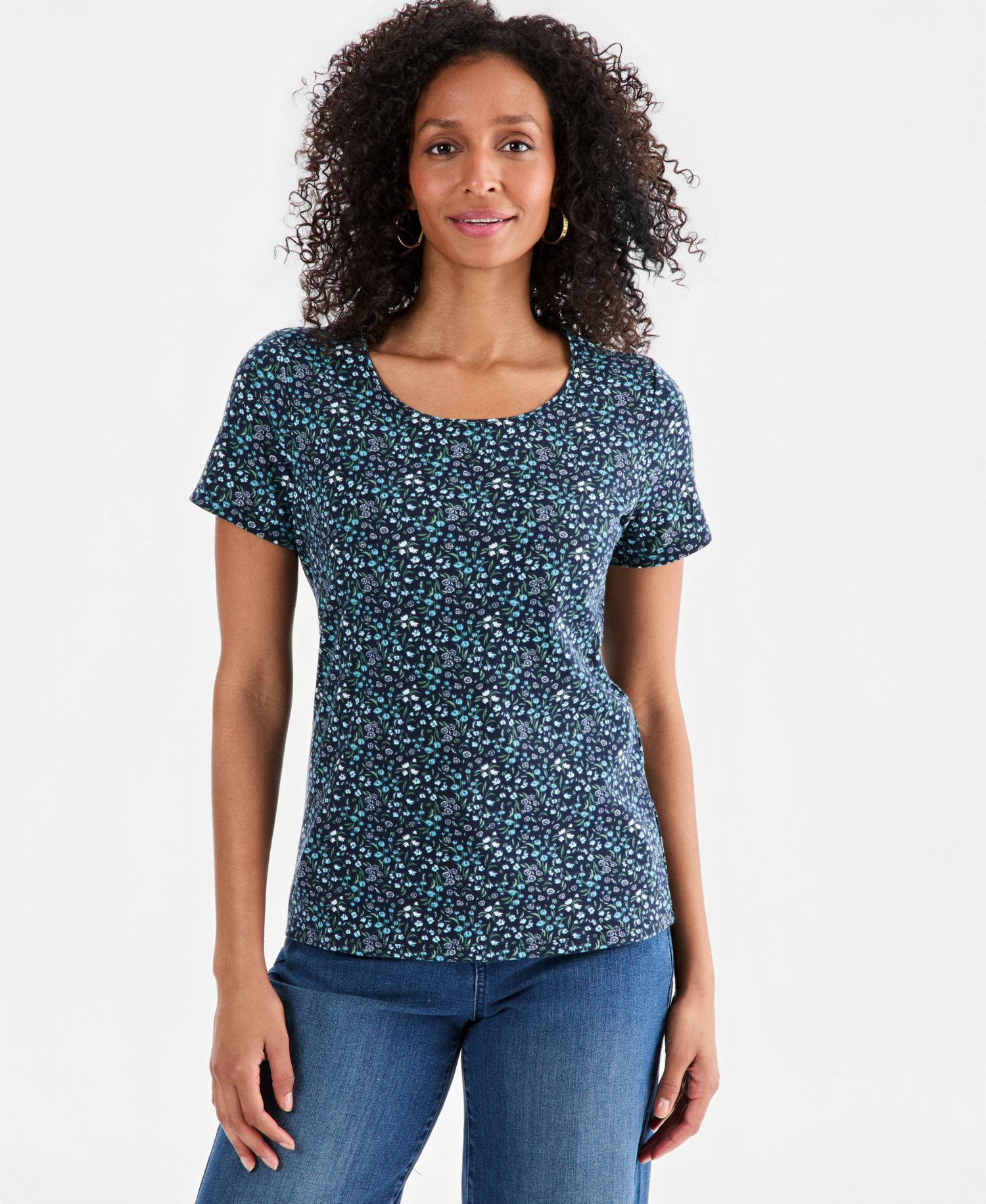 Petite Printed Short-Sleeve Scoop-Neck Top