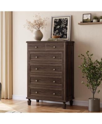 Vintage 6-Drawer Dresser, Tall Wooden Chest with Tapered Legs, Retro Storage Cabinet for Bedroom, Living Room