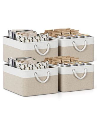 4 Pack Fabric Storage Basket Set with Rope Handles Metal Frame and Hard Bottom Base