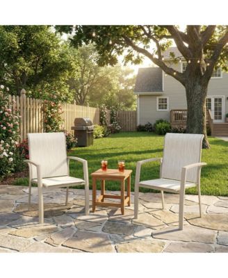 2-Piece Stackable Outdoor Dining Chairs, Metal Frame with E-Coating, Textilene All-Weather Patio Chairs, Sandstone