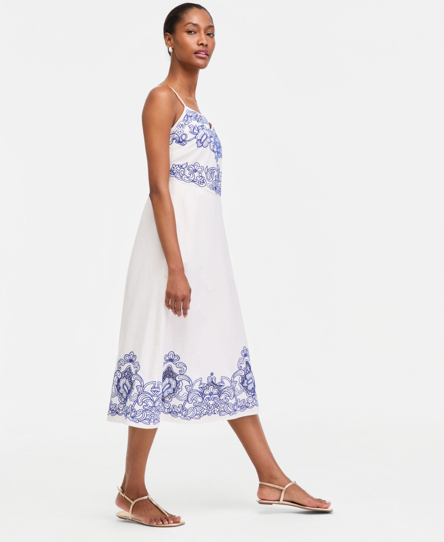 Women's Linen Blend Solid Cutwork Tank Midi Dress