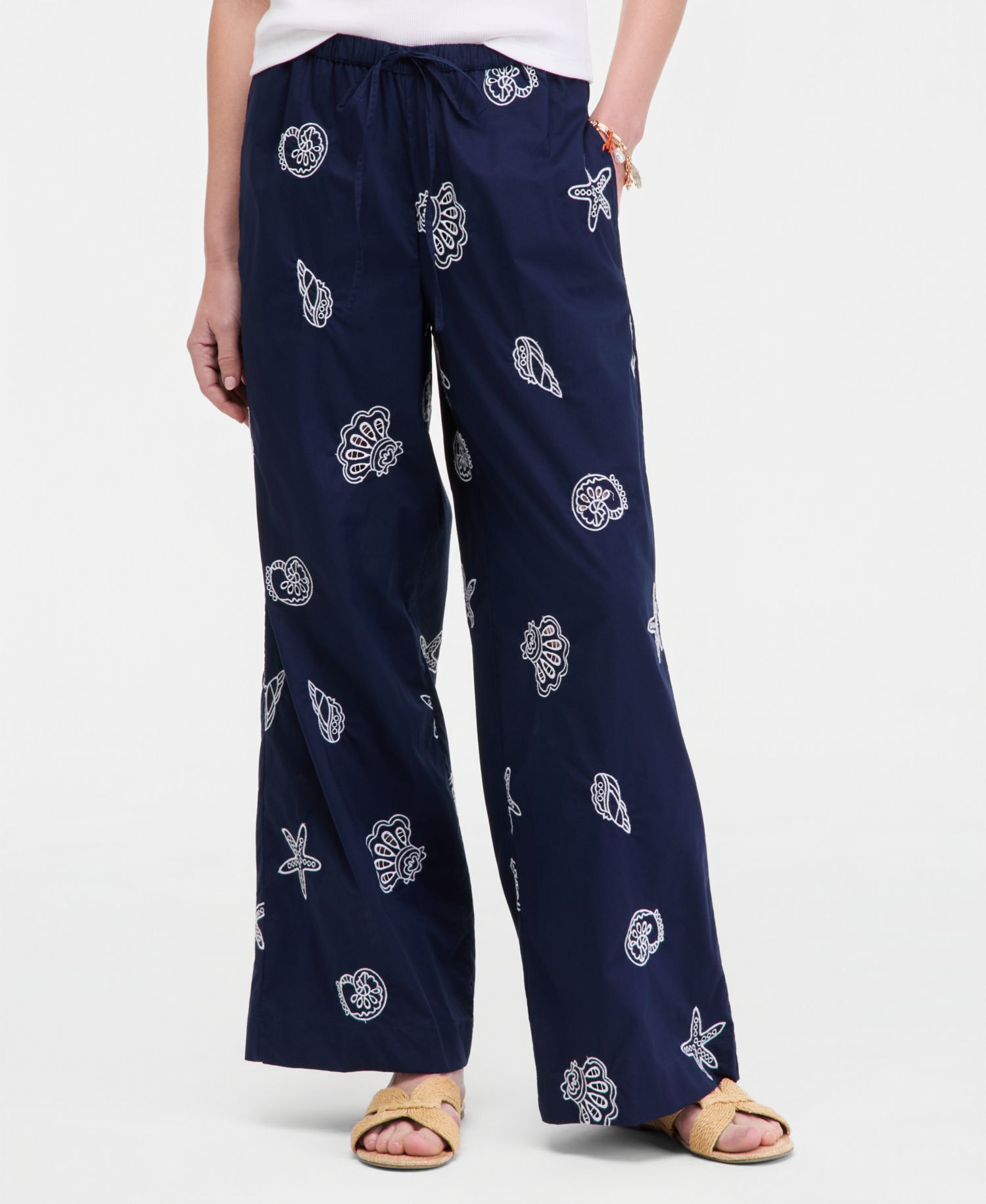 Women's Shoreline Embroidered Cotton Pull-On Pants