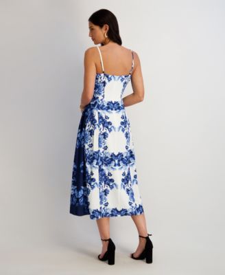 Women's Printed Square Neck Midi Dress