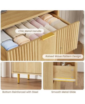 Fluted 6-Drawer Dresser, 39.4" Wide Modern Wooden Chest with Metal Handles, Large Storage Organizer for Bedroom, Living Room, Hallway