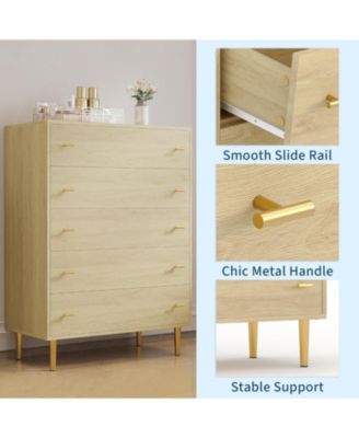 Farmhouse 5-Drawer Dresser, 44" Tall Rustic Wooden Chest with Bar Handles, Large Drawer Organizer for Bedroom, Living Room, Hallway