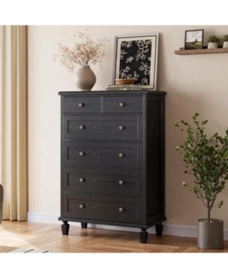 Vintage 6-Drawer Dresser, Tall Wooden Chest with Tapered Legs, Classic Storage Organizer for Bedroom, Living Room