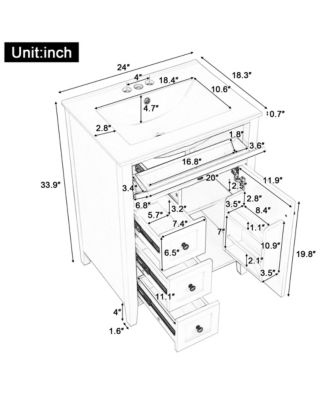 Modern Bathroom Vanity with Sink 3 Drawers Adjustable Shelf Cabinet