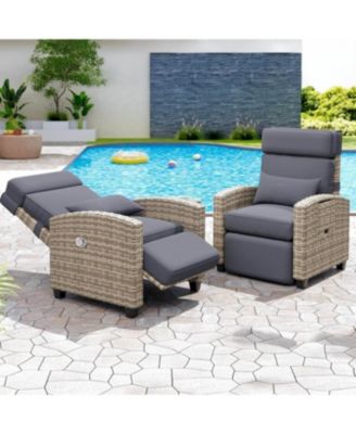 Outdoor Recliner Lounge Chair, 145° Adjustable Backrest & Footrest, PE Wicker Steel Frame with Side Table, Patio Pool Deck