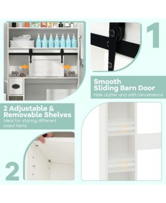 Over The Toilet Storage Cabinet w/ Sliding Barn Door Adjustable Shelves 2 Hooks