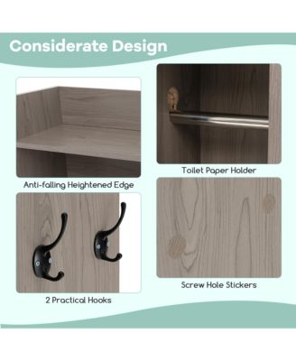 Over The Toilet Storage Cabinet w/ Sliding Barn Door Adjustable Shelves 2 Hooks