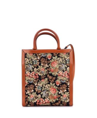 Small Vertical Cabas Tote Floral Jacquard with Leather