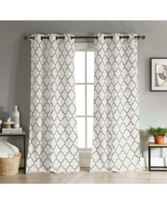 Extra Long Fallon 2 Piece Sheer Lattice Design Grommet Top Lattice Window Curtain Panels - 112 in. Long