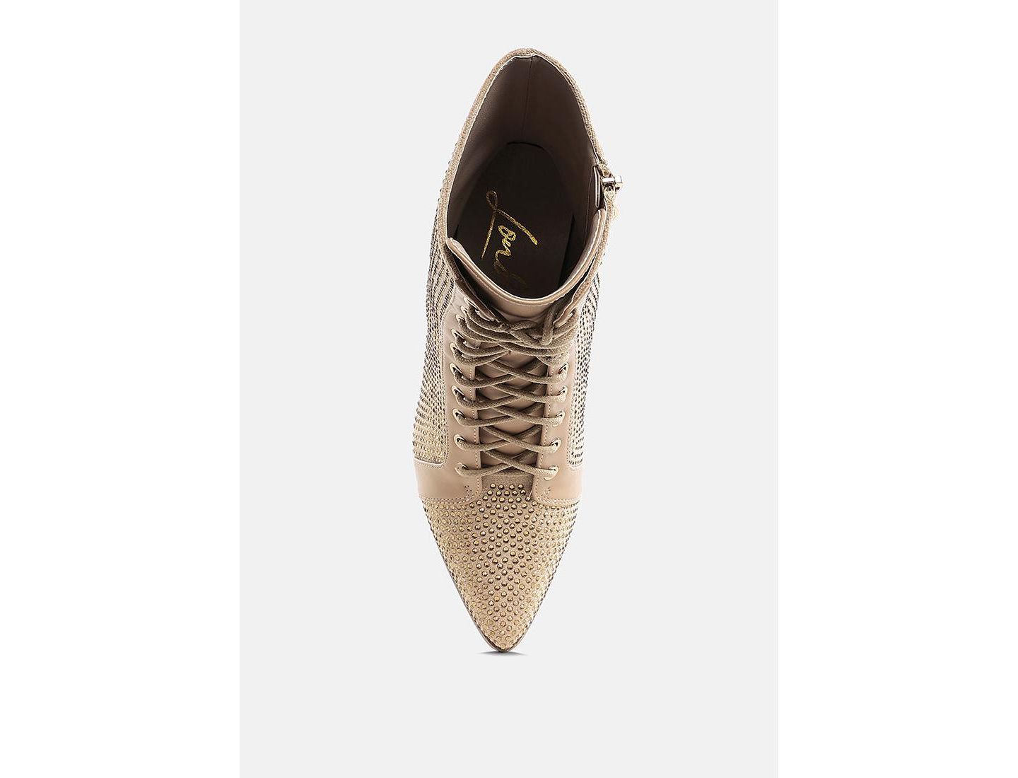 Женские ботинки London Rag Calla Rhinestone Embellished Ankle, цвет: Бежевый — фото 4