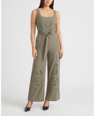 Women's Linen Jumpsuit with Embroidery Detailing